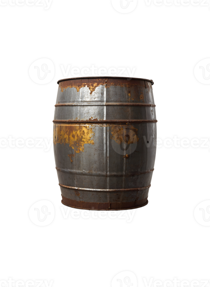 Old metal barrel oil isolated on transparent background, cut out, or clipping path. png