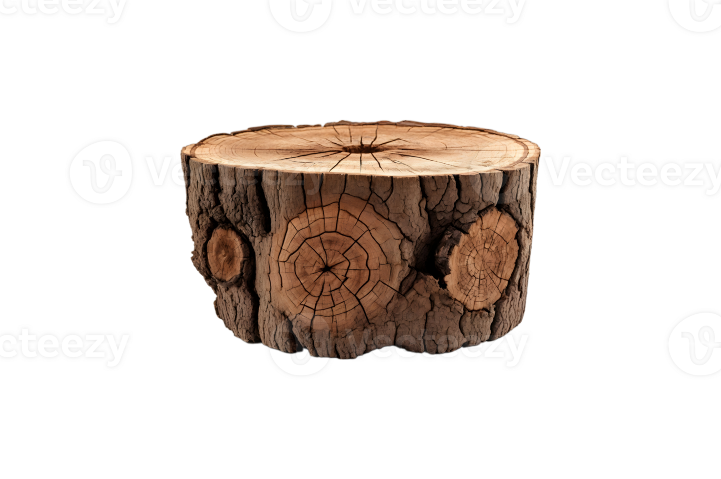 Oak stump, log fire wood isolated on transparent background, cut out, or clipping path. png