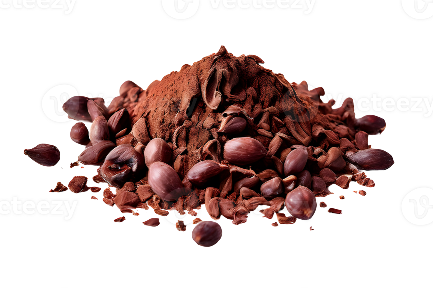 Cacao nibs, crushed and peeled cocoa, isolated on transparent background, cut out, or clipping path. png
