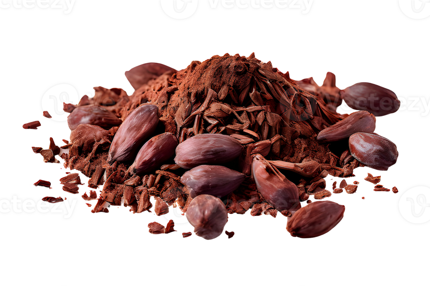 Cacao nibs, crushed and peeled cocoa, isolated on transparent background, cut out, or clipping path. png