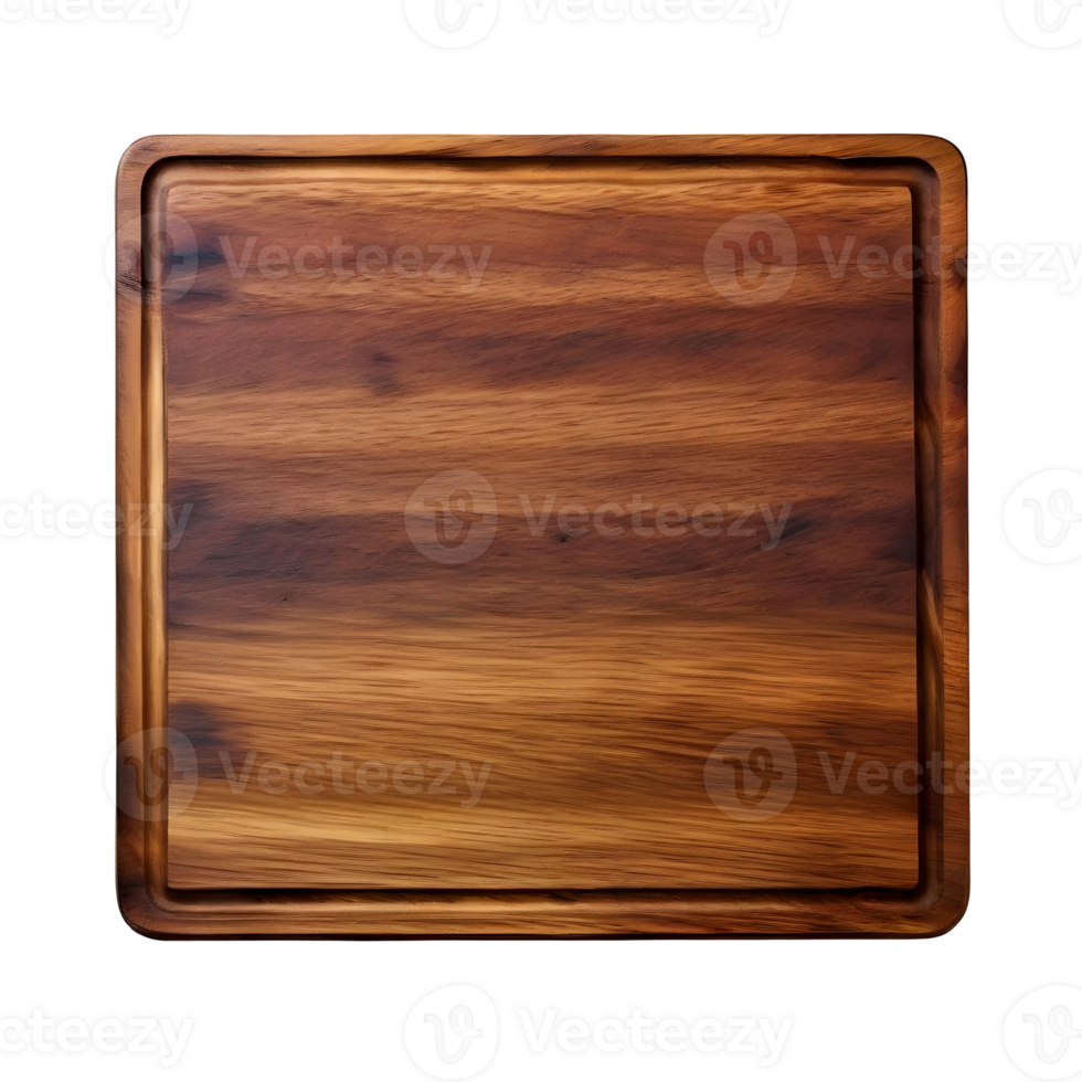 Empty square cutting board for top view food product display, isolated on transparent background, cut out, or clipping path. png