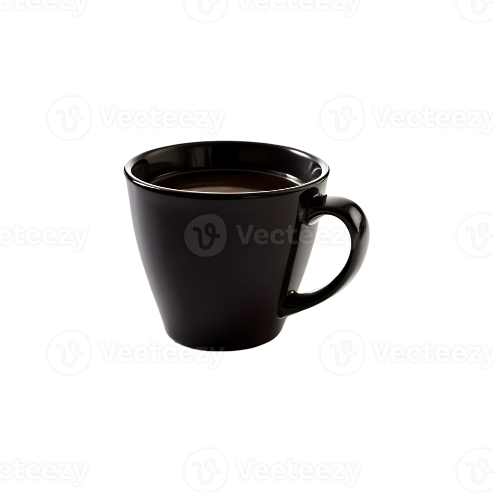 Black coffee cup mug isolated on transparent background, cut out, or clipping path. png