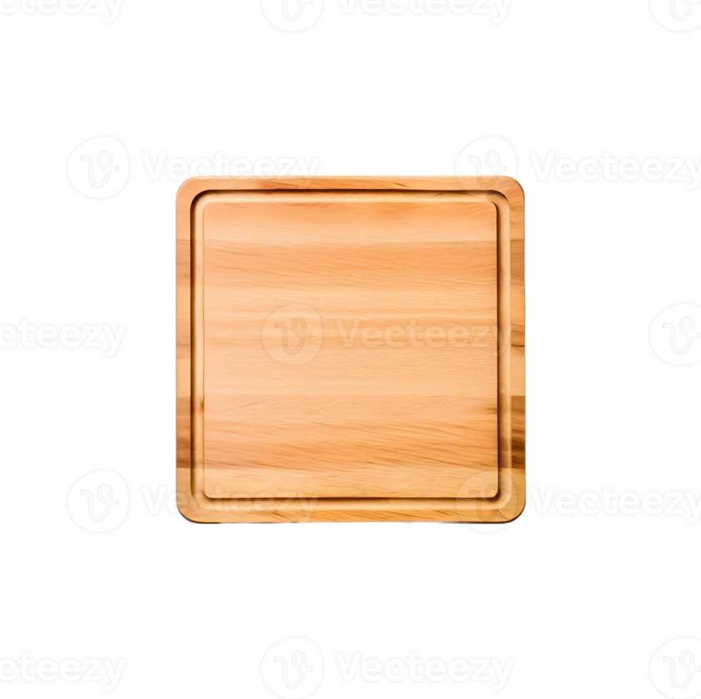 Empty square cutting board for top view food product display, isolated on transparent background, cut out, or clipping path. png