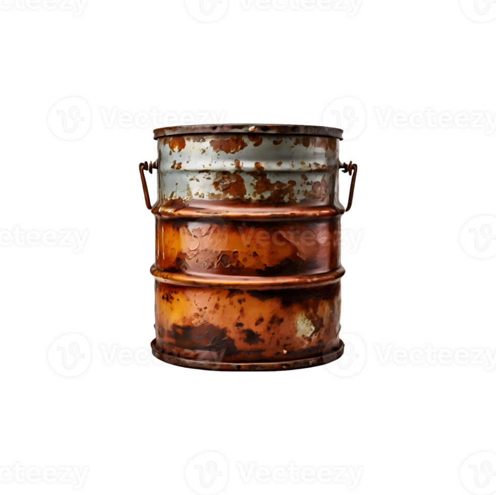 Old metal barrel oil isolated on transparent background, cut out, or clipping path. png