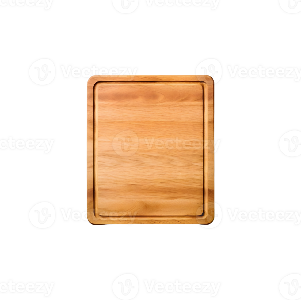 Empty square cutting board for top view food product display, isolated on transparent background, cut out, or clipping path. png