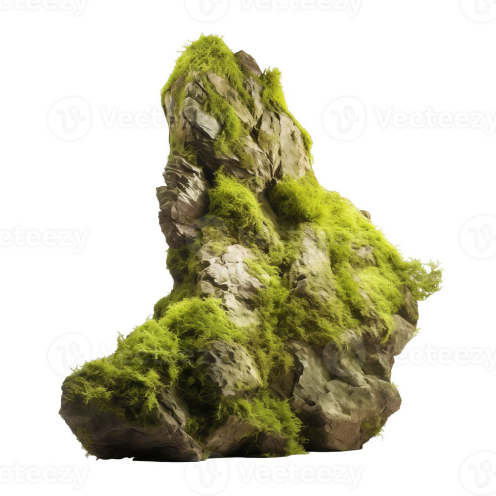 Natural tall rock with moss isolated on transparent background png