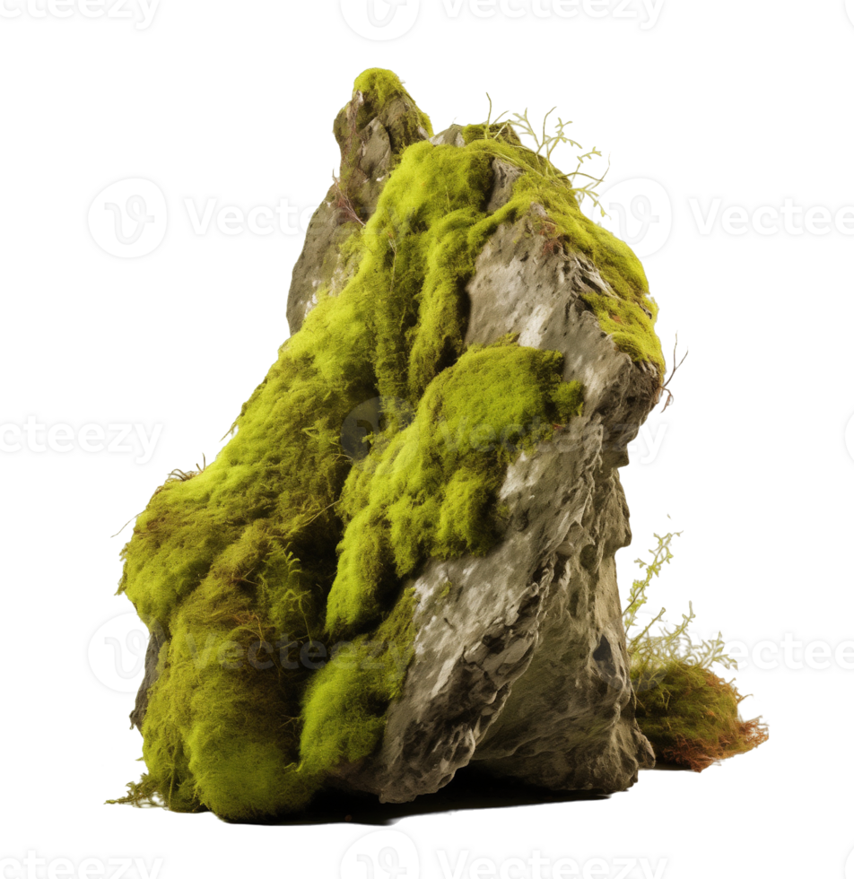 Natural tall rock with moss isolated on transparent background png