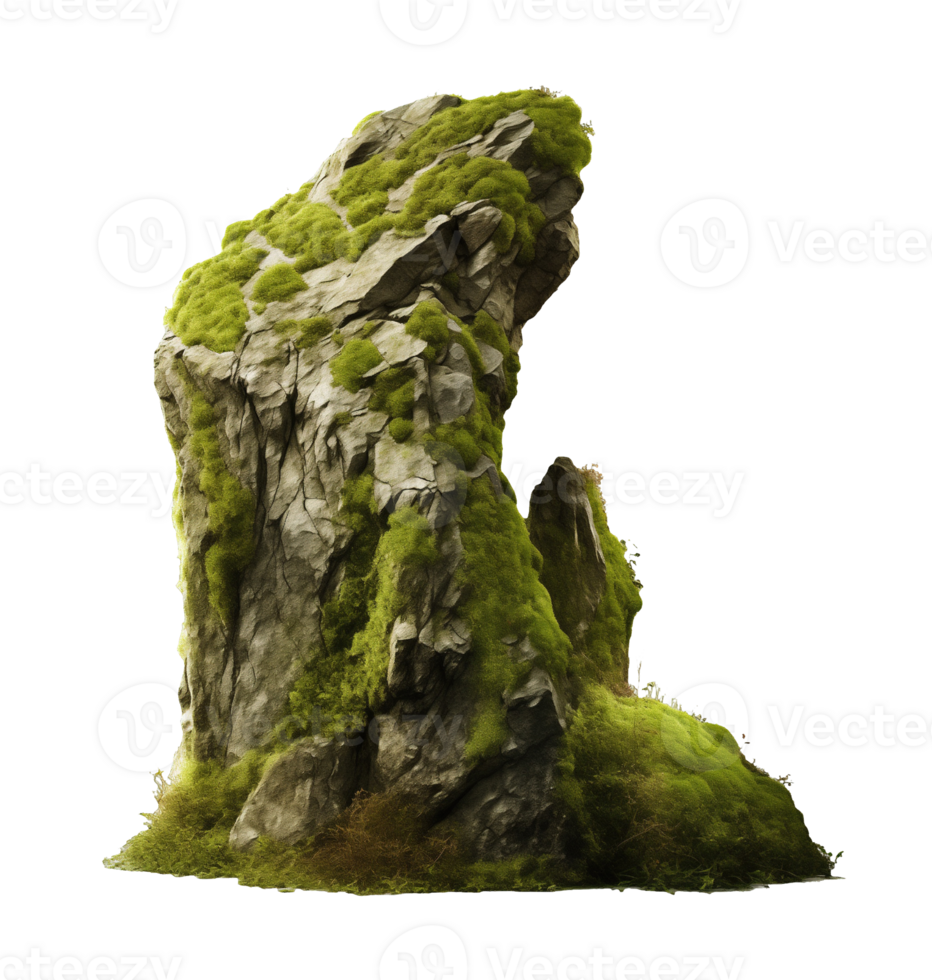 Natural tall rock with moss isolated on transparent background png