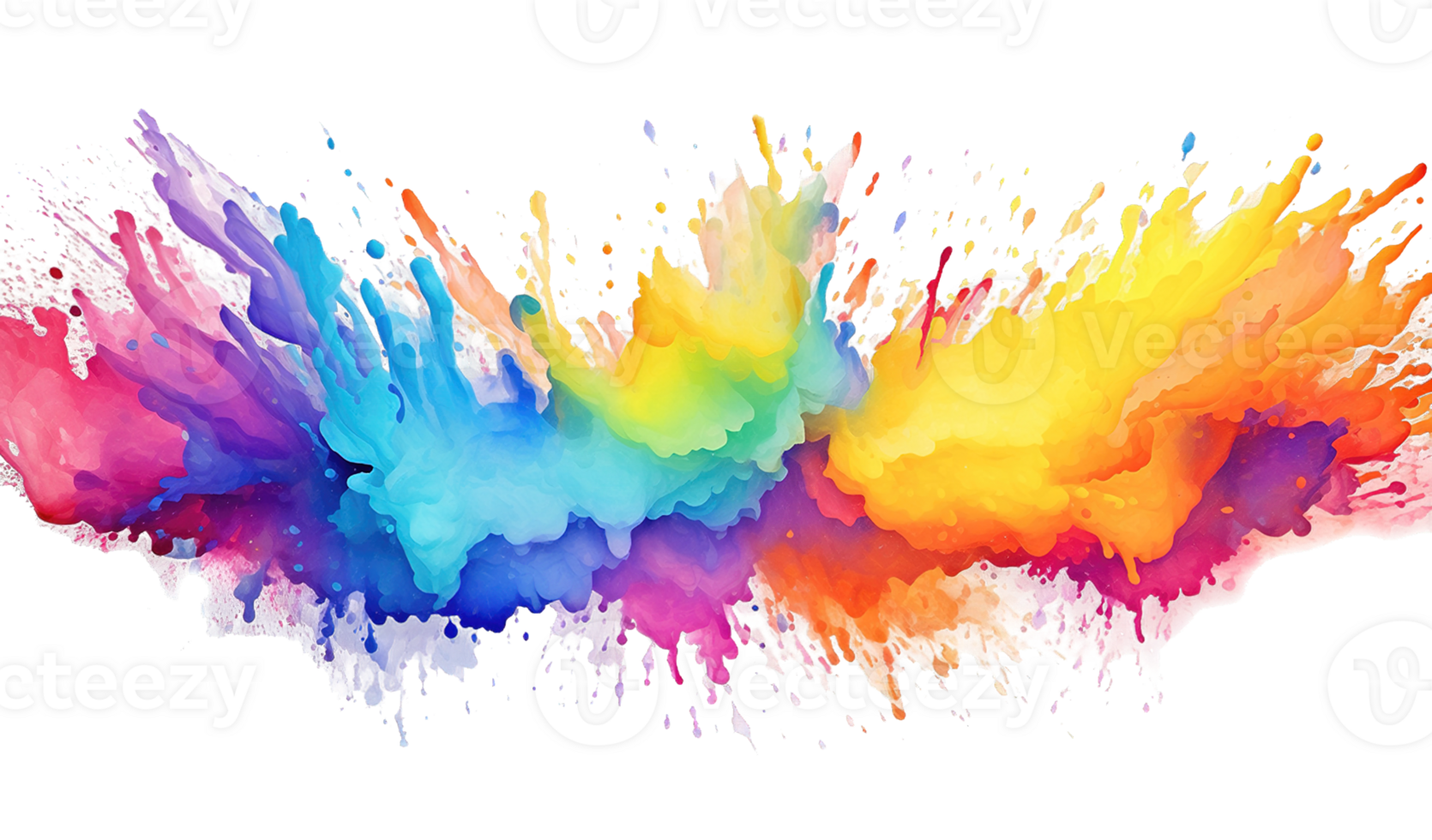 Abstract colorful watercolor stain rainbow color painting isolated on transparent background png