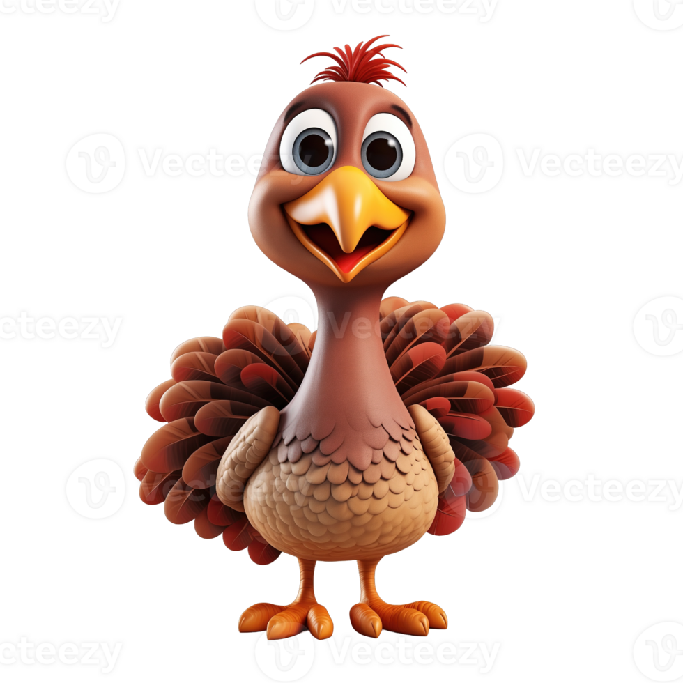 3d Cute turkey cartoon character isolated on transparent background png