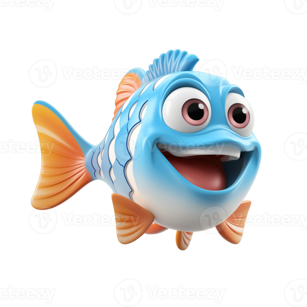 3d cartoon character fish toy isolated on transparent background png