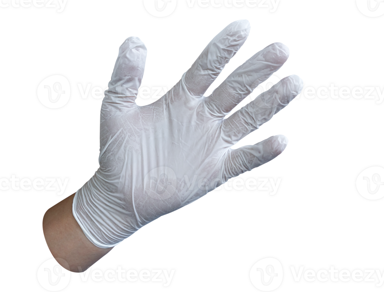 Male hand in white medical glove isolated on transparent background. File png