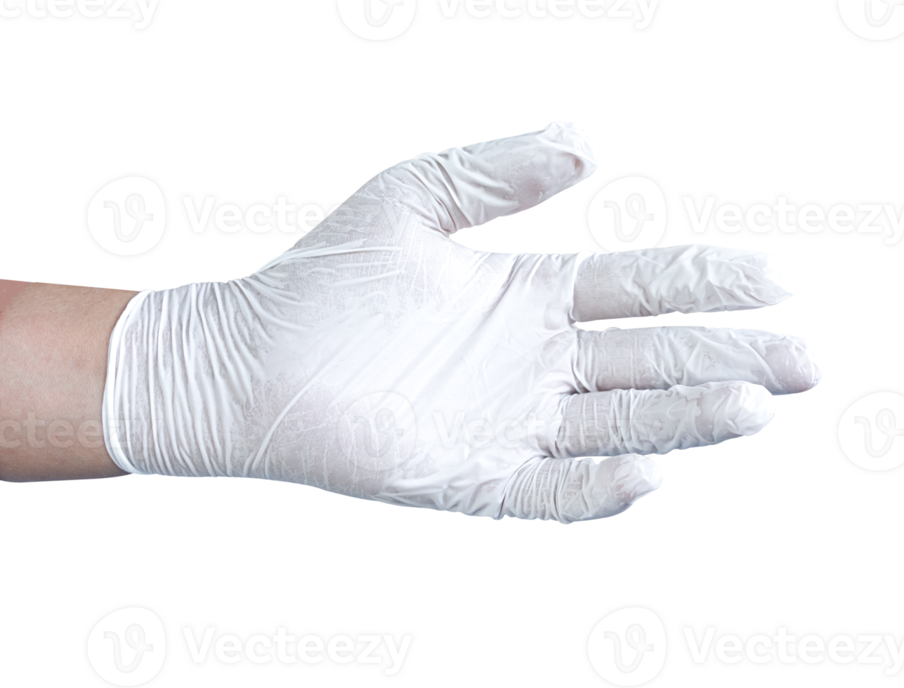 Male hand in white medical glove isolated on transparent background. File png