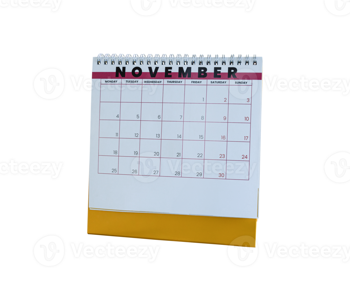 November 2024 Kalender. Seite von das jährlich ein Schreibtisch Kalender isoliert auf transparent Hintergrund. Datei png