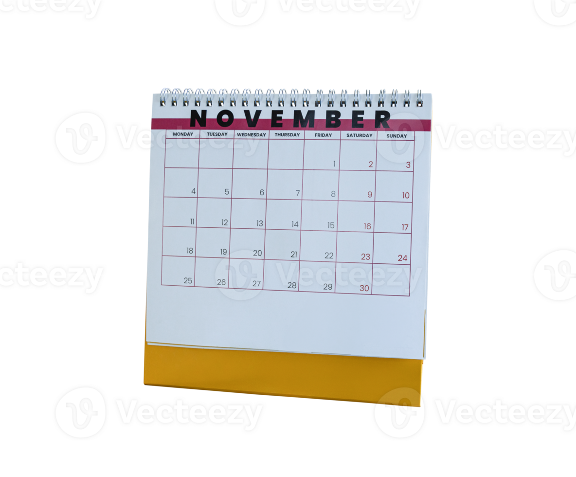 November 2024 calendar. Page of the annual a desk calendar isolated on