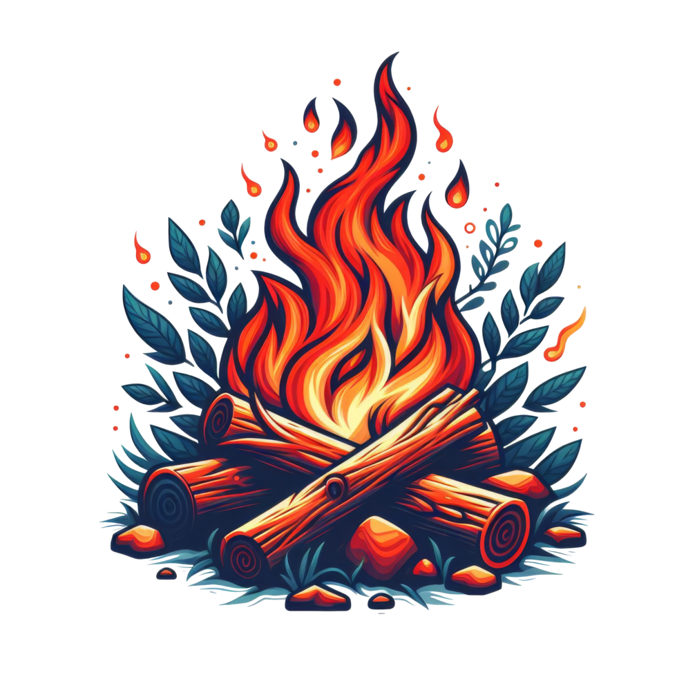 fuego con hojas y sucursales, adecuado para otoño temática diseños o conceptos relacionado a naturaleza. png