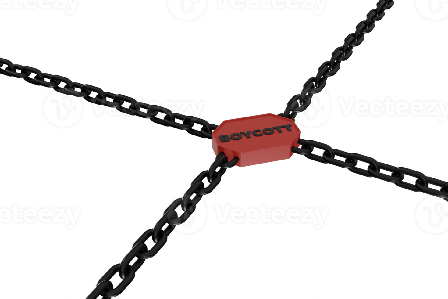 3d render of chain and boycott writing. concept illustration of blocking or prohibiting a product png