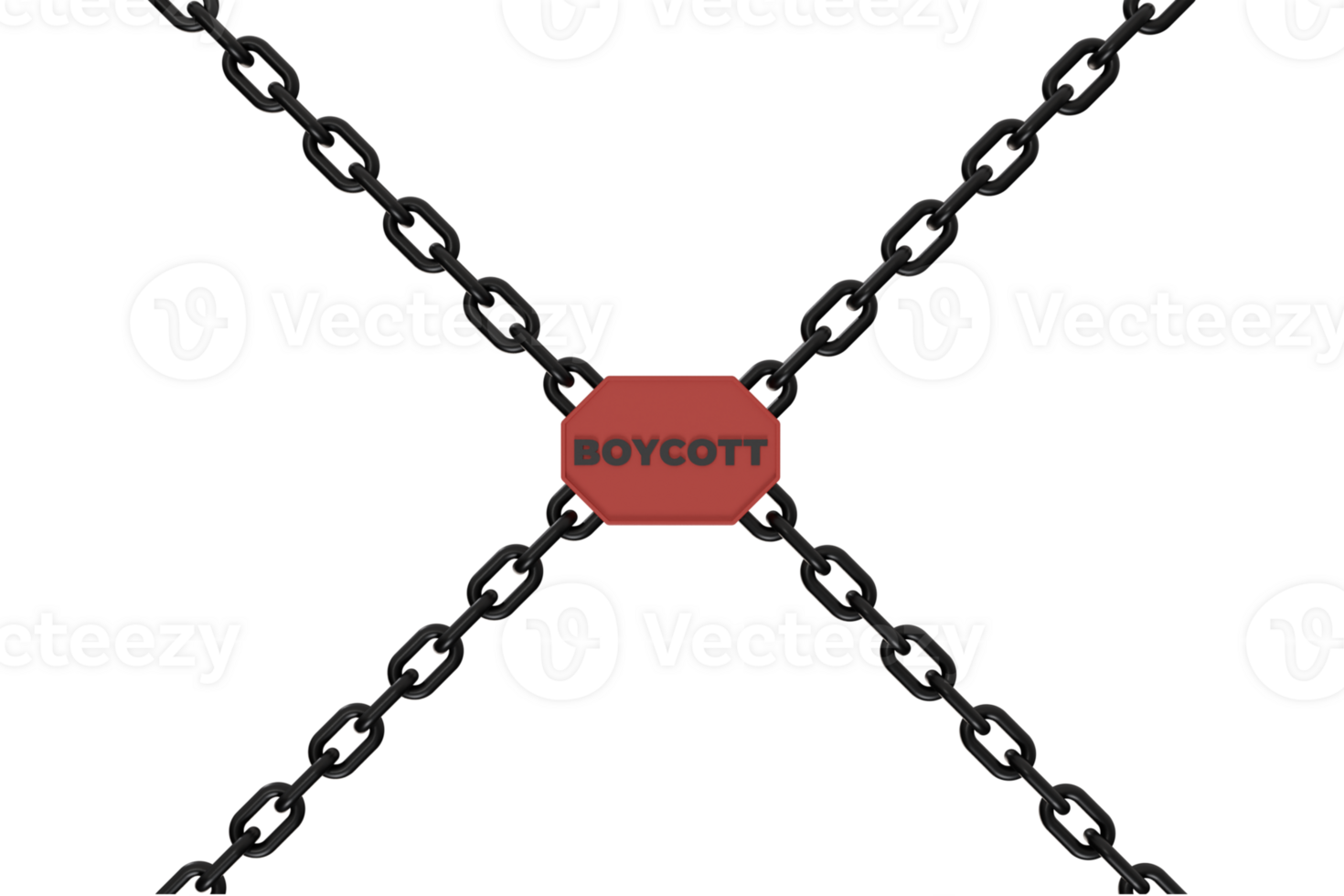 3d render of chain and boycott writing. concept illustration of blocking or prohibiting a product png