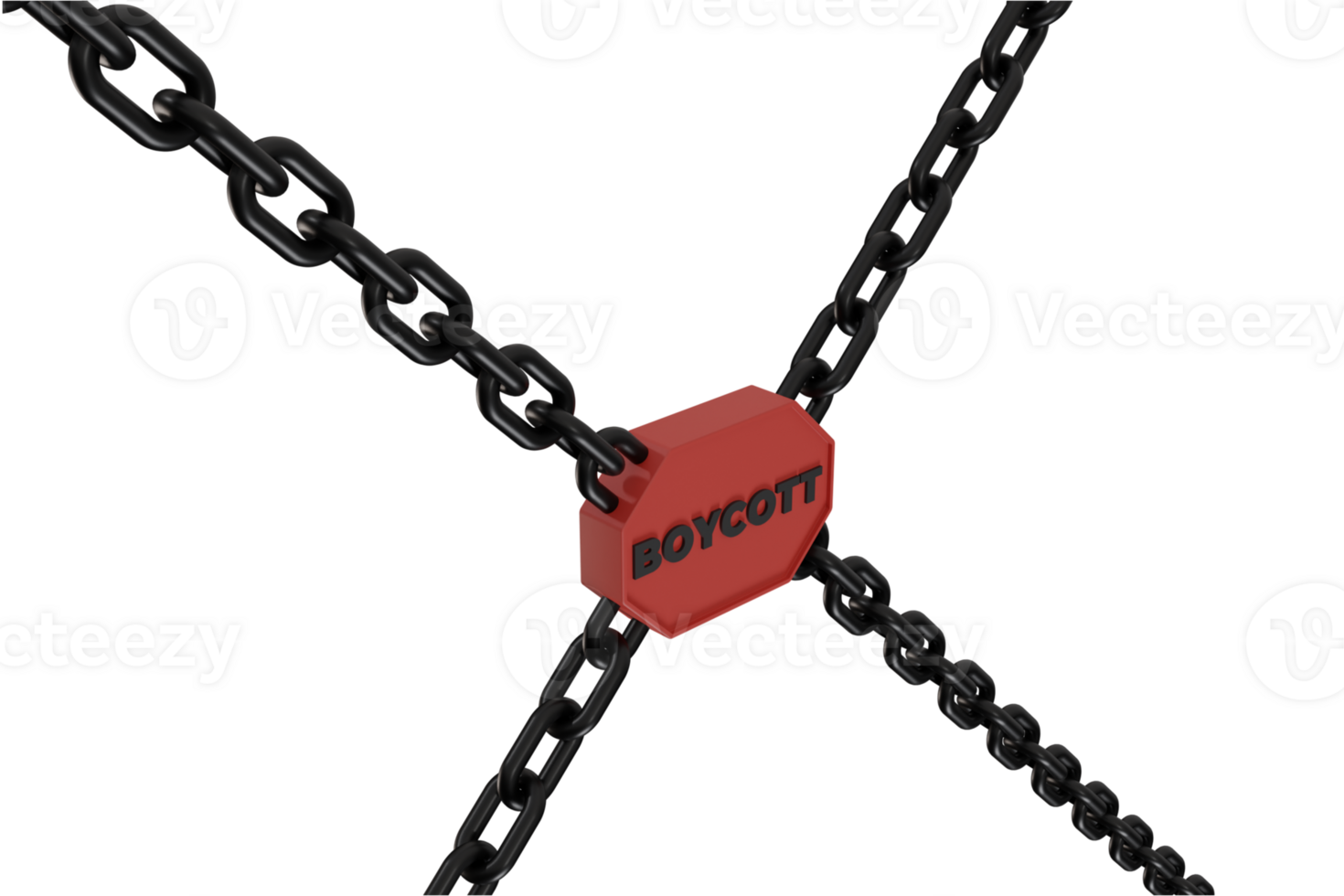 3d framställa av kedja och bojkotta skrivande. begrepp illustration av blockering eller förbjuder en produkt png