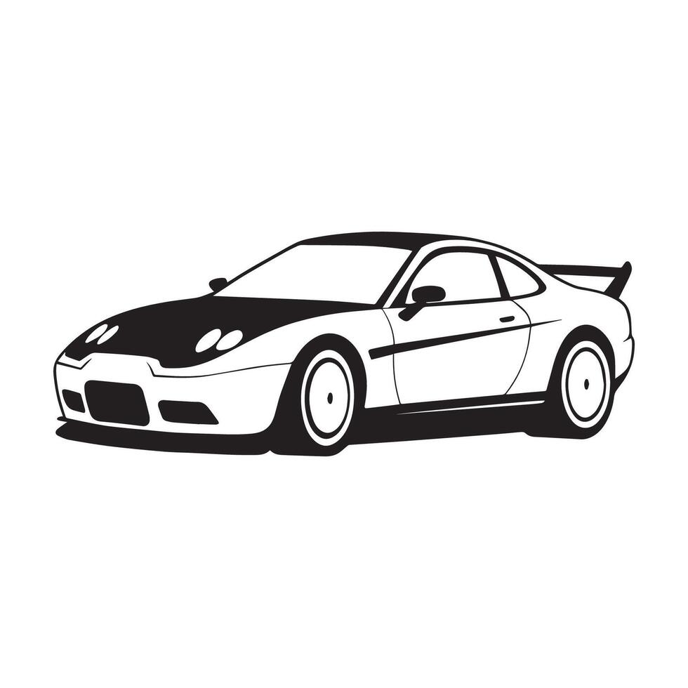 Minimalistic Black Sports Car Silhouette Outline Side View Graphic for Design Projects vector