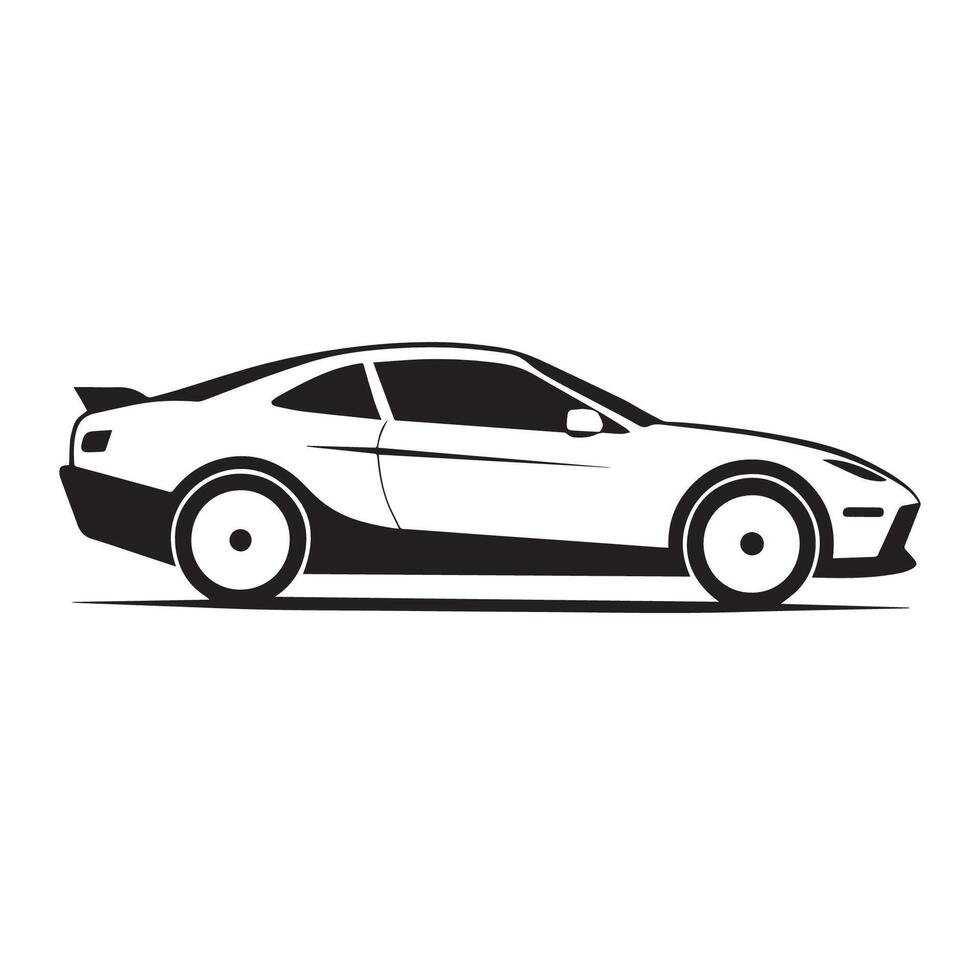 Sleek Side View Sports Car Icon - Silhouette Outline for Automotive Designs vector