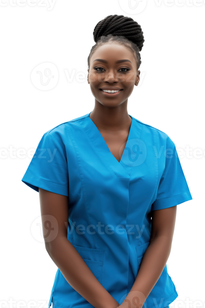 Portrait of 25 years old afro american female nurse wearing green uniform png