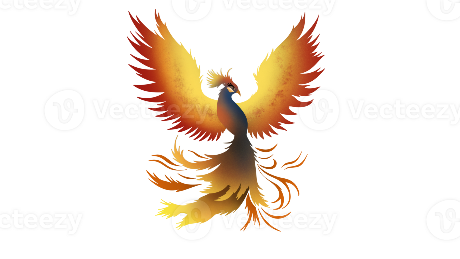 Phoenix rising from flames, phoenix firebird rising into sky, phoenix in fire, Symbol of rebirth, Fenix with burning wings and feathers, flying red burning bird png