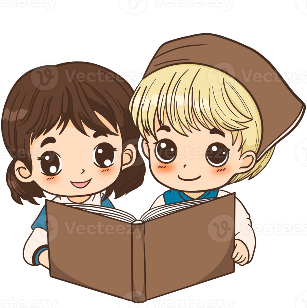 Children reading a book png