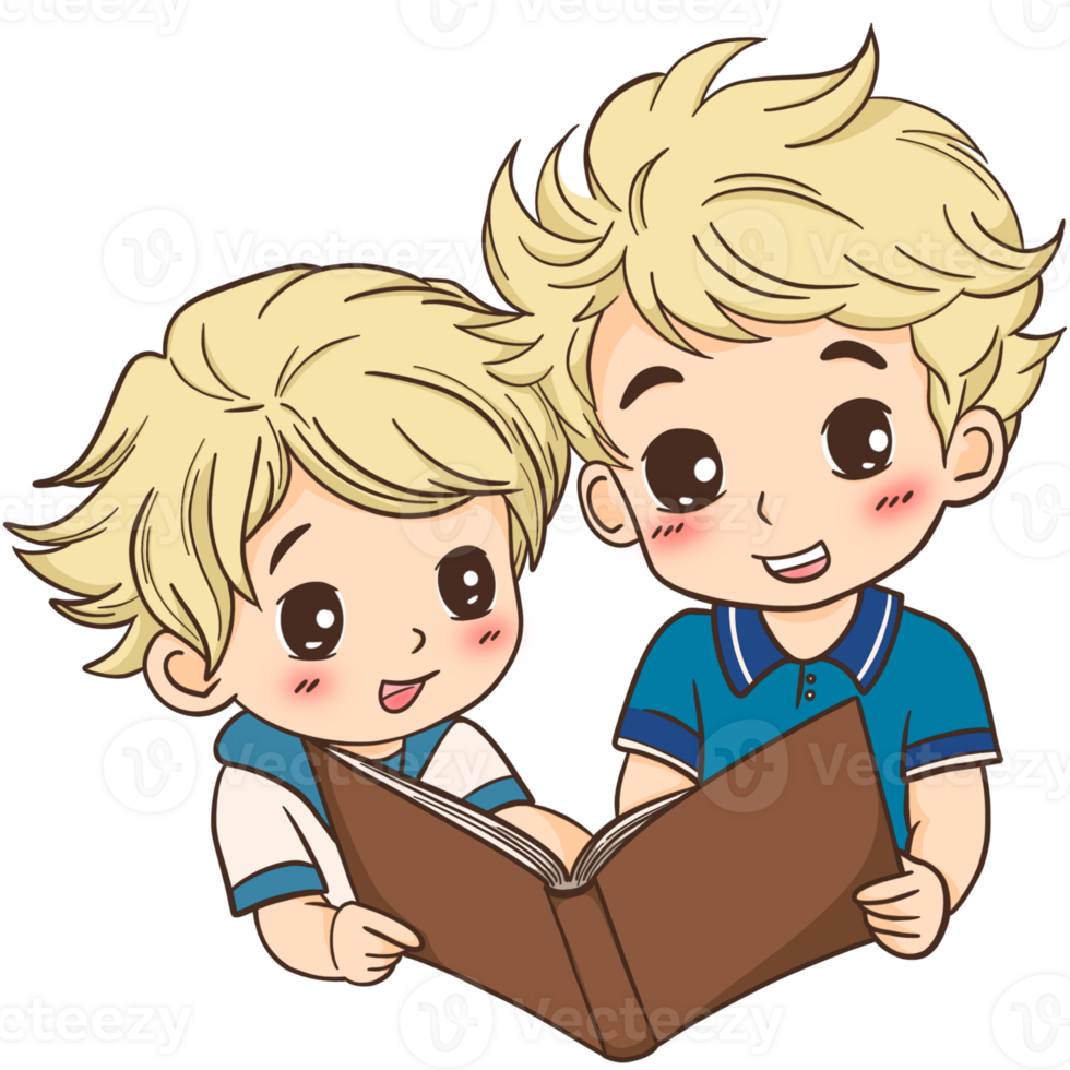 Children reading a book png