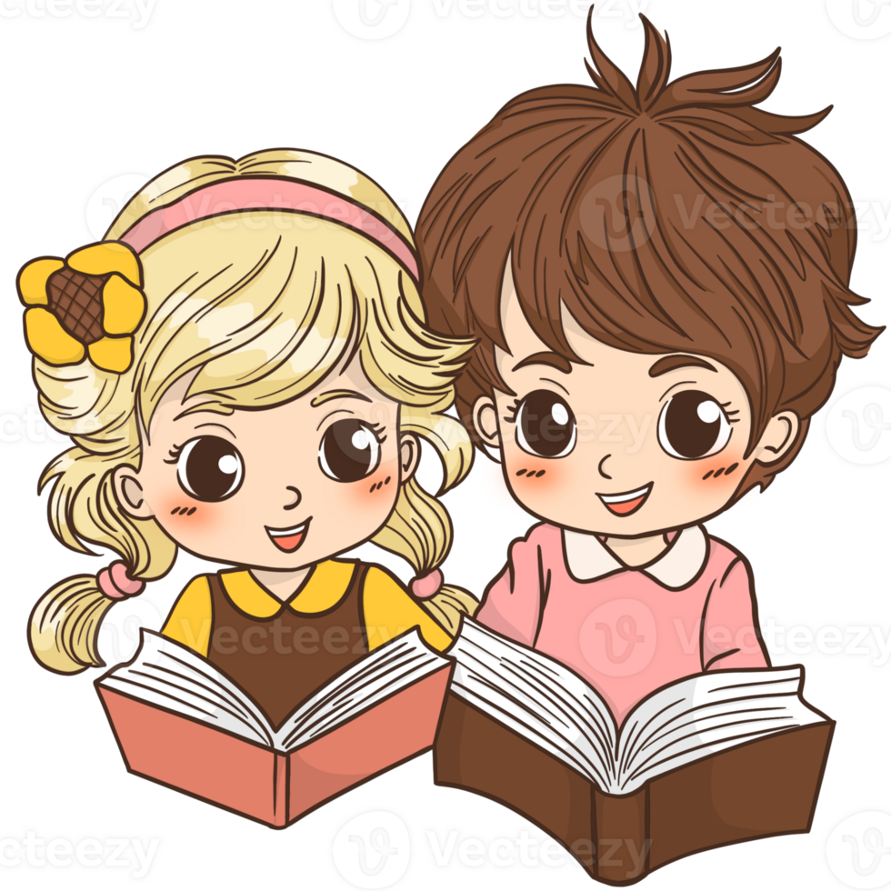 Children reading a book png