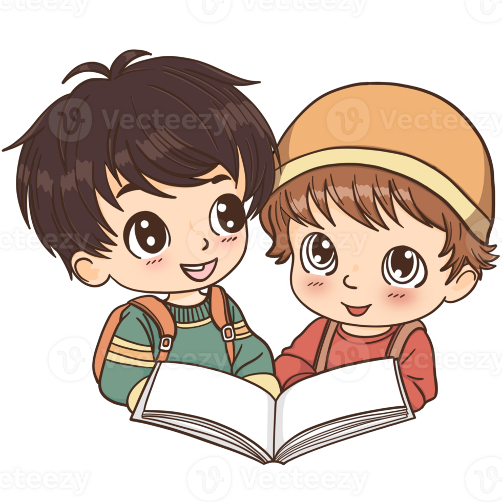 Children reading a book png