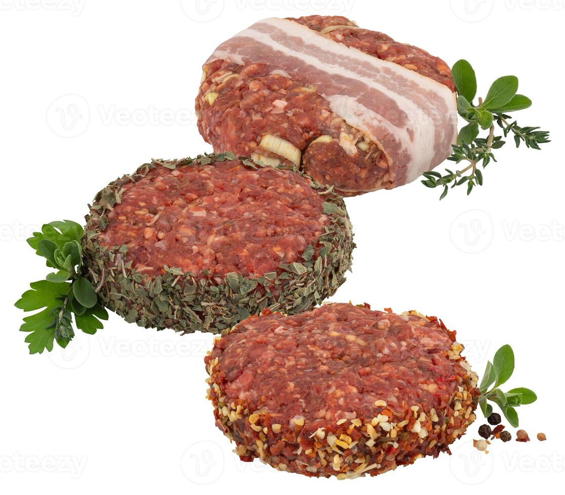 Burger meat cut out isolated white background with clipping path photo