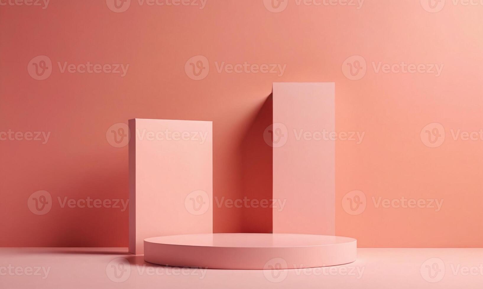 3 dimension geometric shapes. Blank podium display in pastel color. Minimalist pedestal or showcase scene for present product and mock up. Abstract background for cosmetic advertising photo
