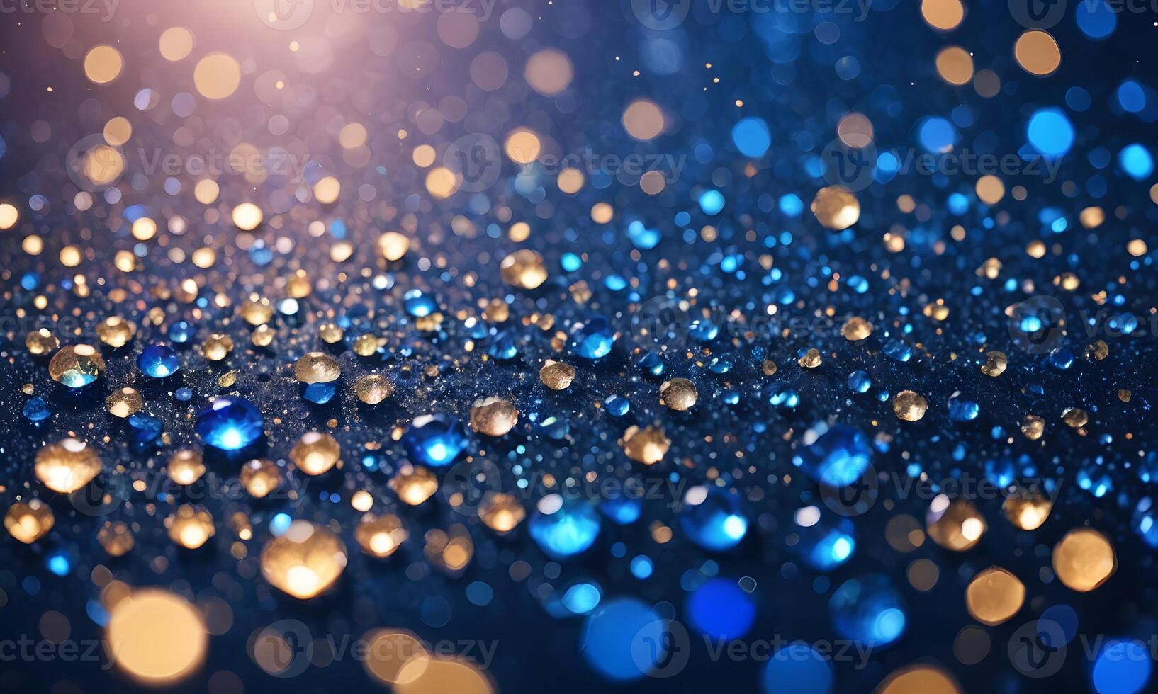 Sapphire glitter bokeh background. Unfocused shimmer royal blue sparkle. Crystal droplets wallpaper photo