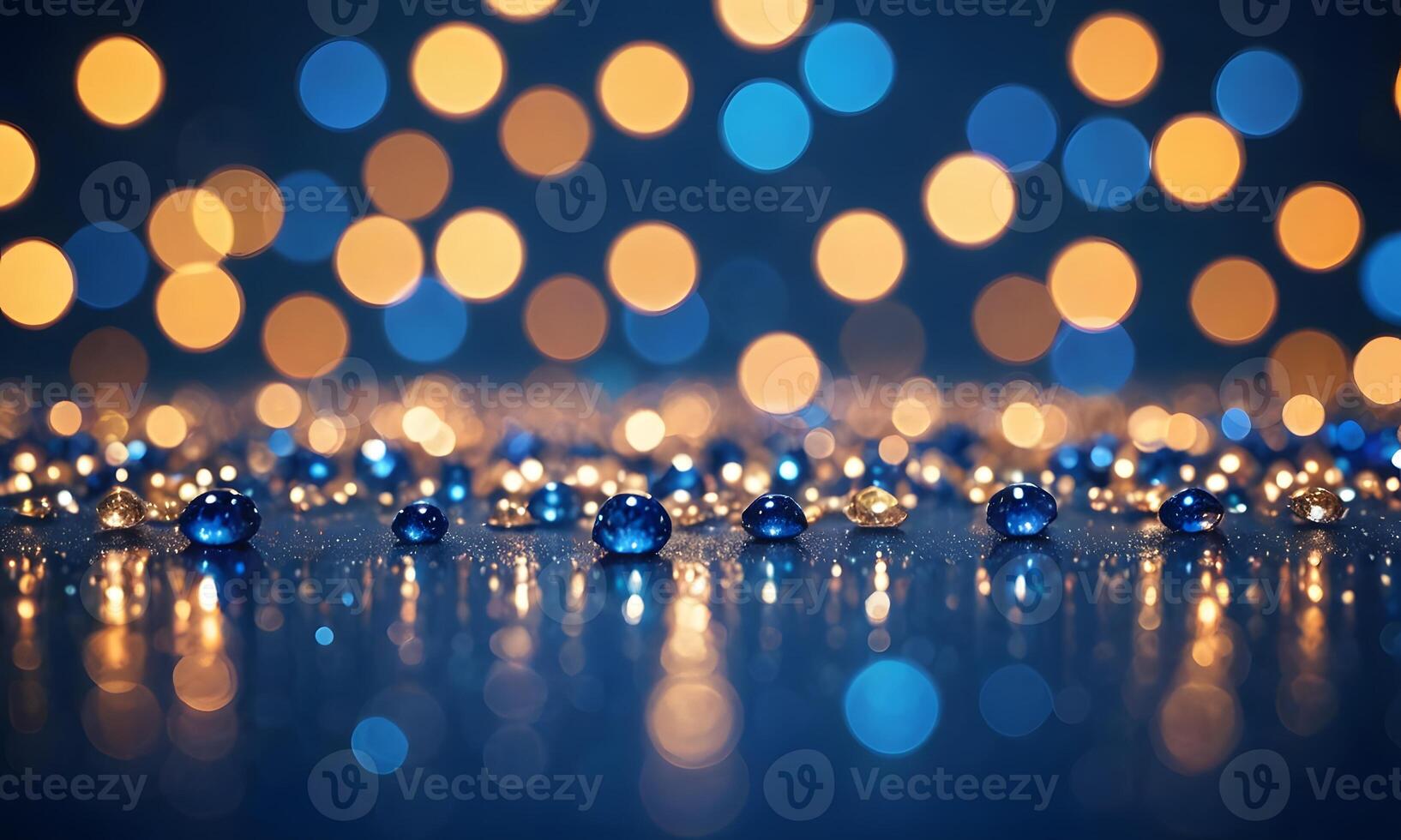 Sapphire glitter bokeh background. Unfocused shimmer royal blue sparkle. Crystal droplets wallpaper photo