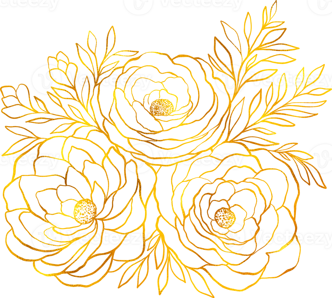 Floral arrangement in a linear style with golden foil effect. png