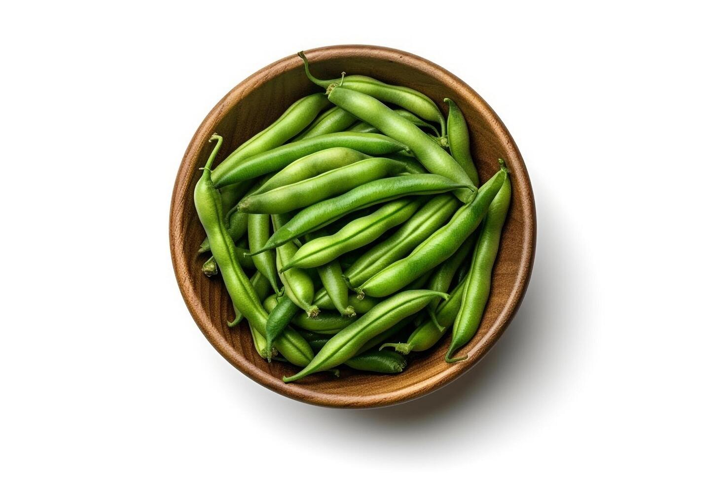 Longbeans in wooden bowl isolated on a white background.. photo