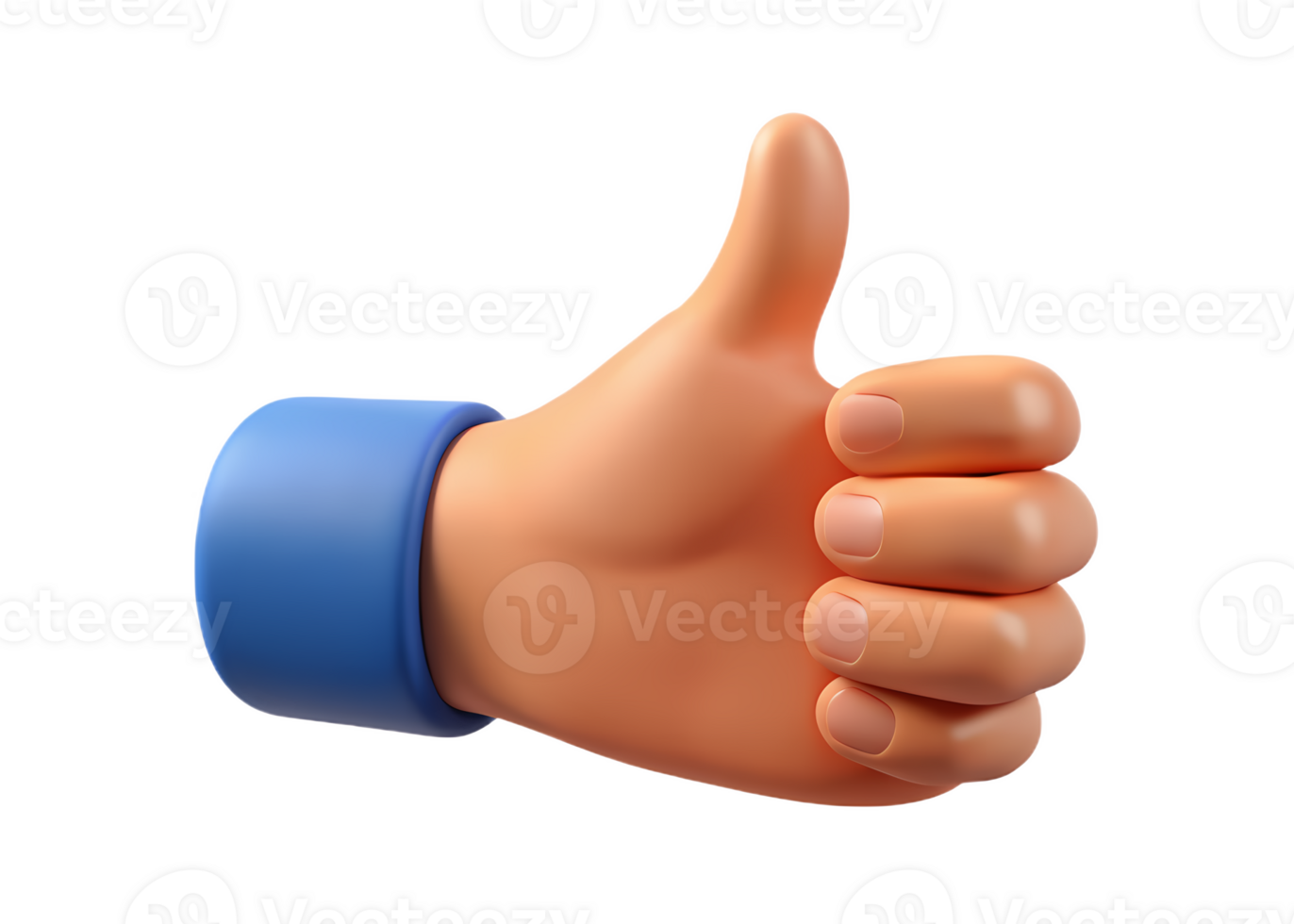 3d thumbs-up gesture, approval like icon, digital hand symbol, positive rating, blue cuff, interactive graphic png