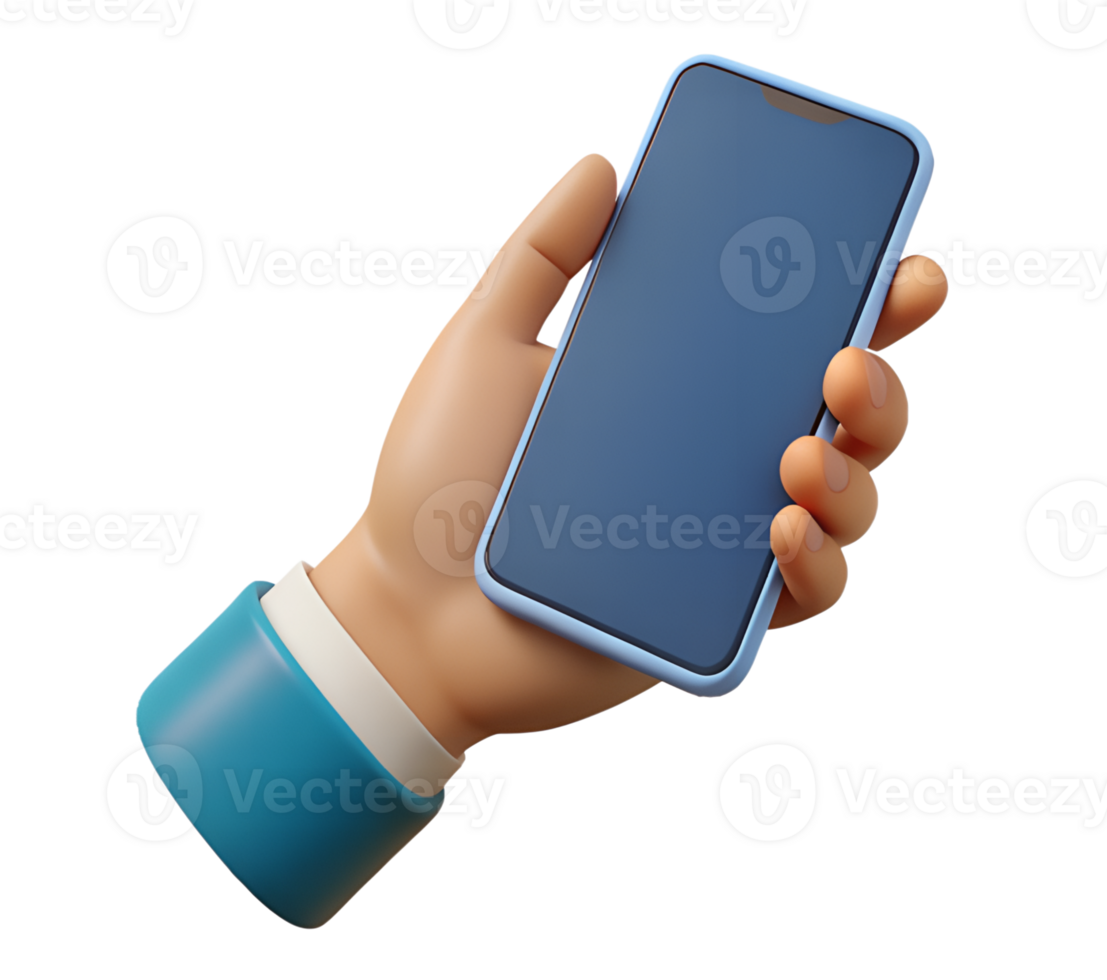 3d icoon van hand- met smartphone voor interactief media, app ontwikkeling, en slim technologie png