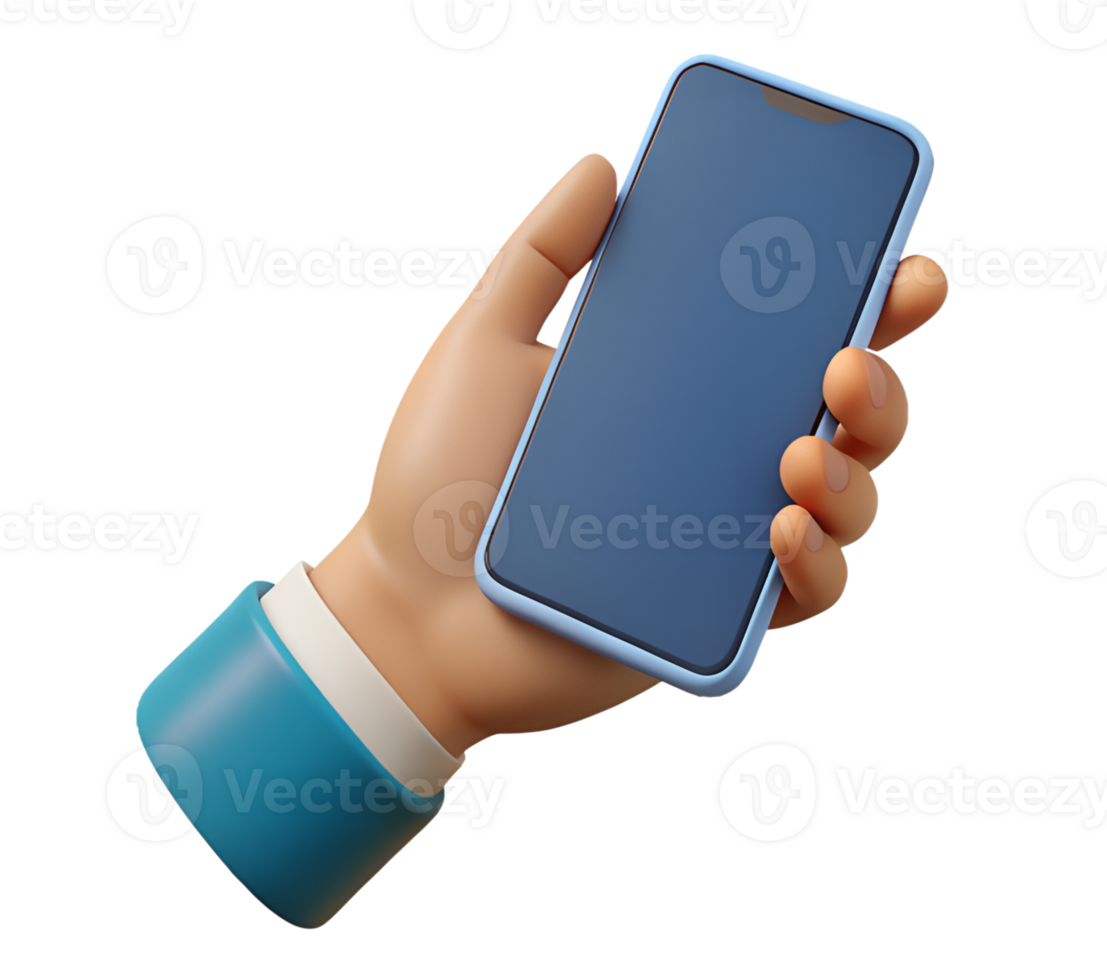 3d icon of hand with smartphone for interactive media, app development, and smart technology png