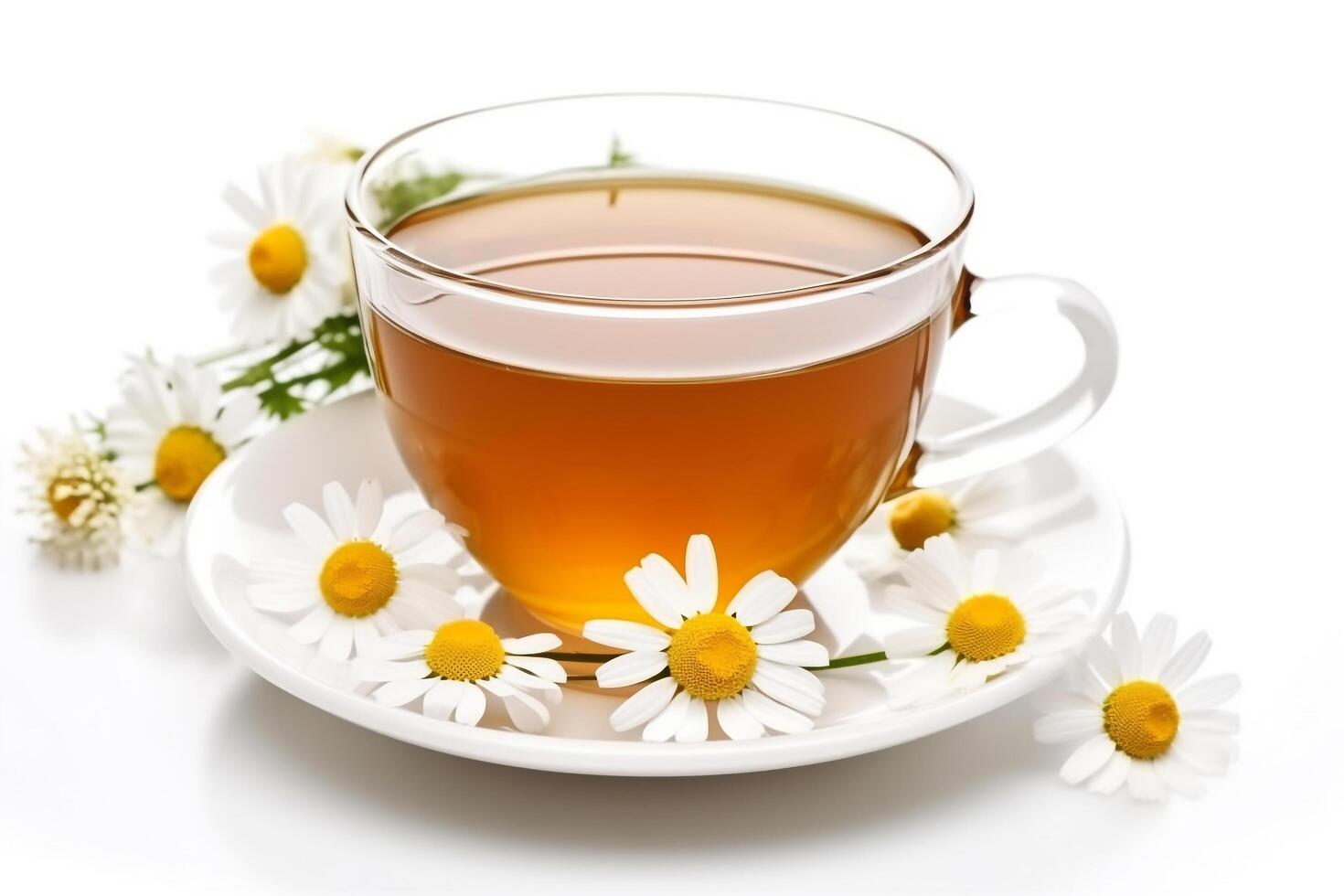 Tea with beautiful flower isolated on white background .. photo