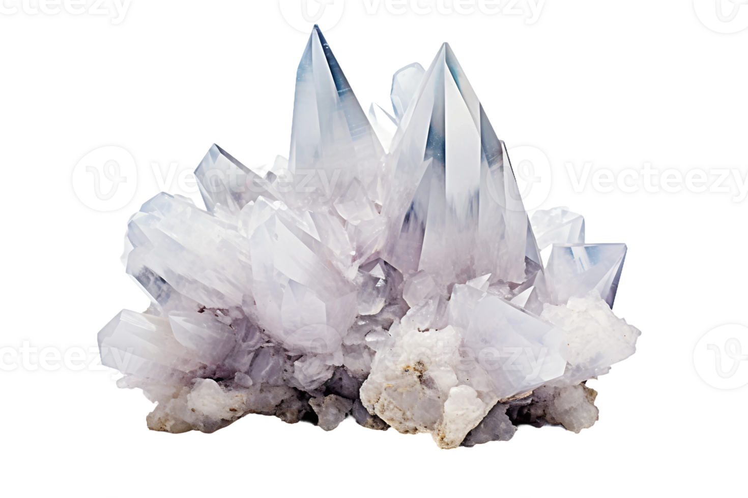 Prismatic Quartz Crystal Formation on transparent background. png