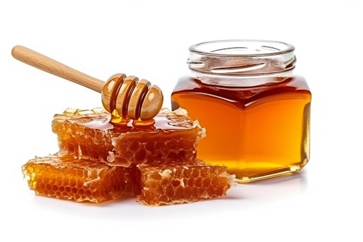 Honey with honeycomb isolated on white background.. photo