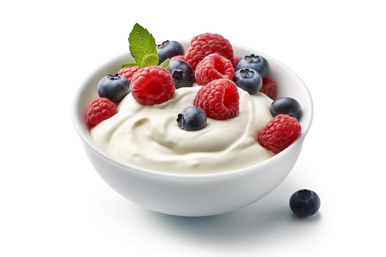 Yogurt and berries isolated on white background.. photo