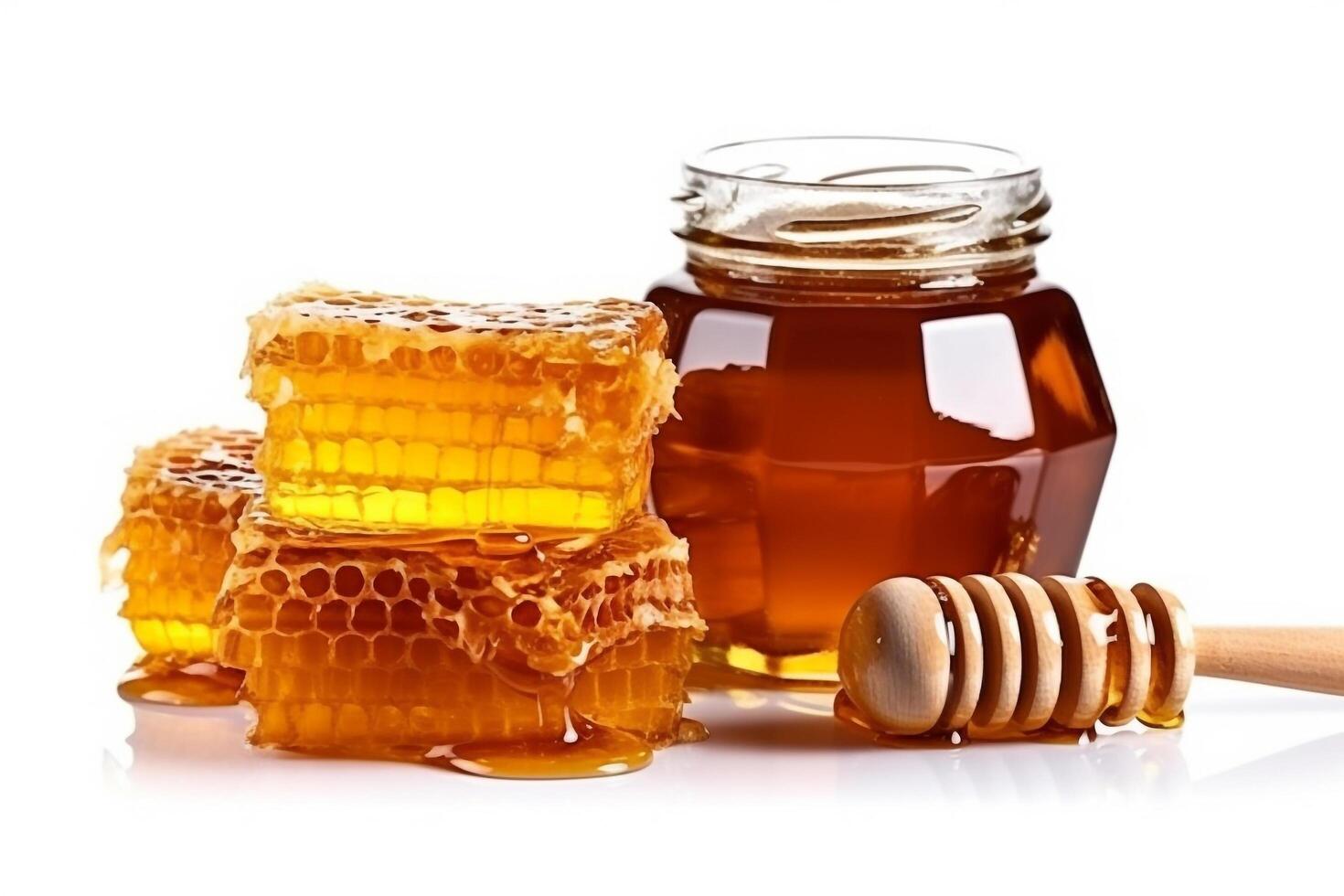 Honey with honeycomb isolated on white background.. photo