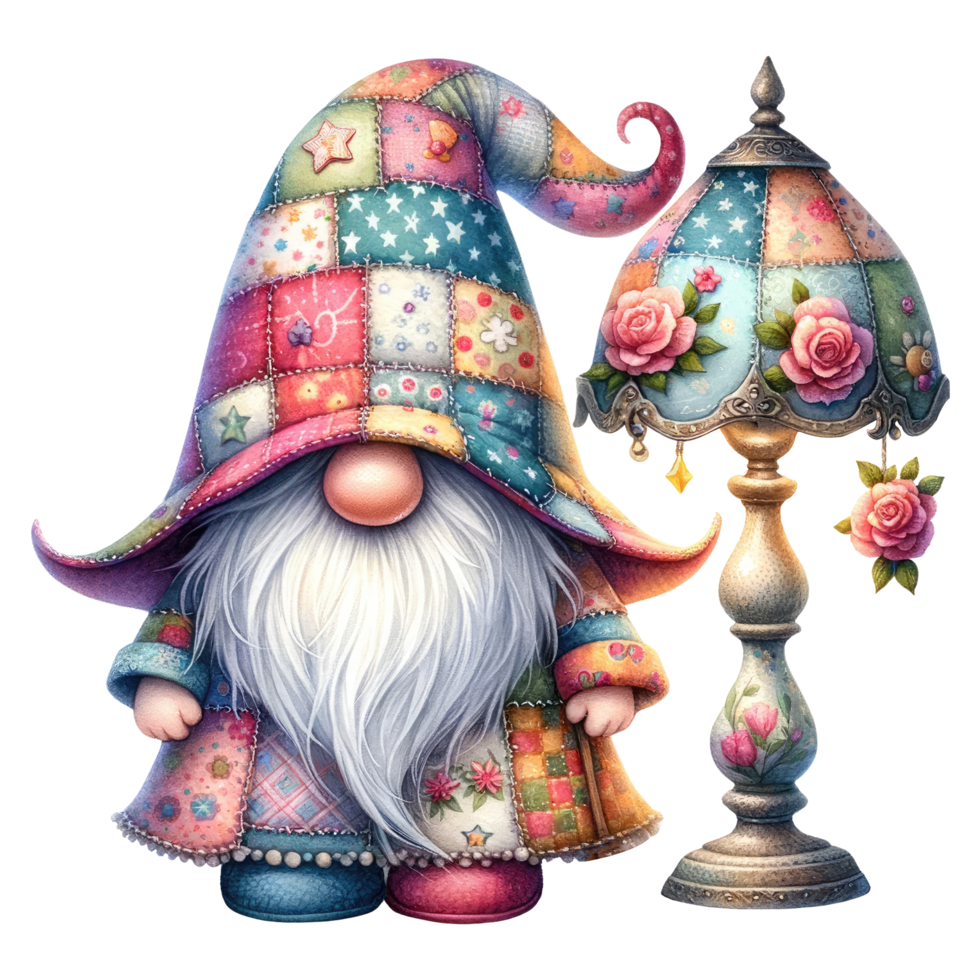 Enchanted Garden Gnome with Colorful Roses. png