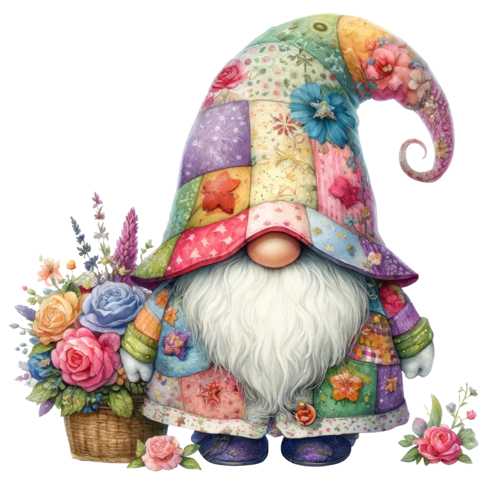 Enchanted Garden Gnome with Colorful Roses. png