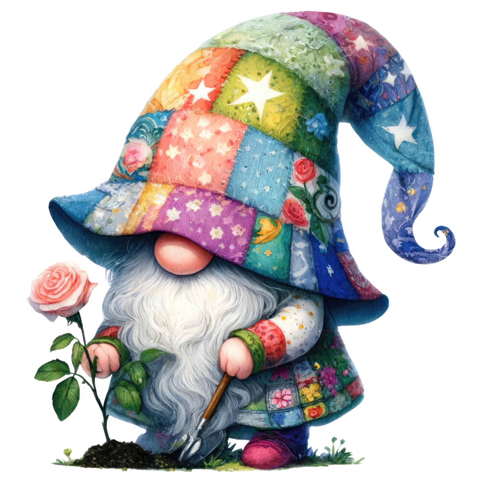 Enchanted Garden Gnome with Colorful Roses. png