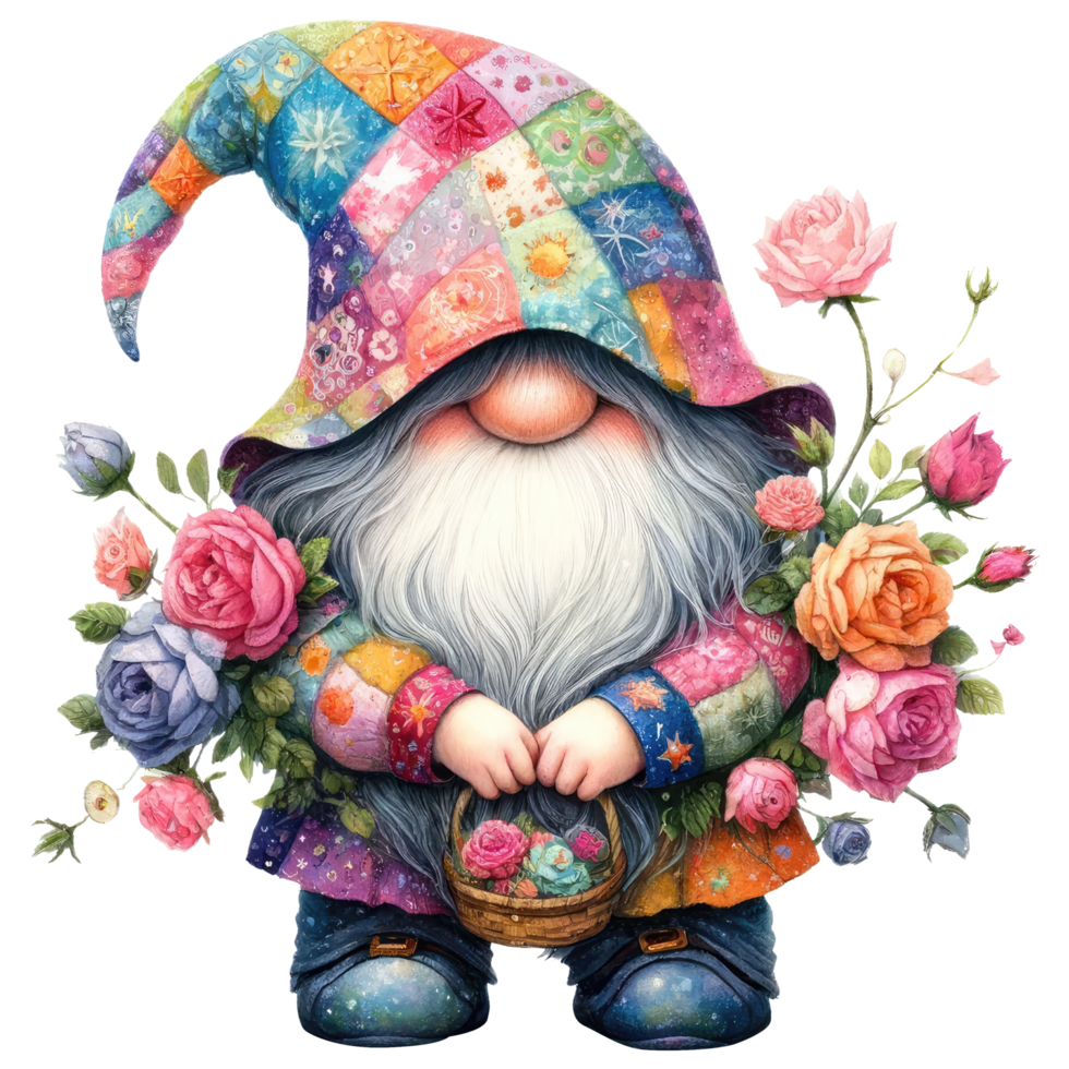 enchanté jardin gnome avec coloré des roses. png