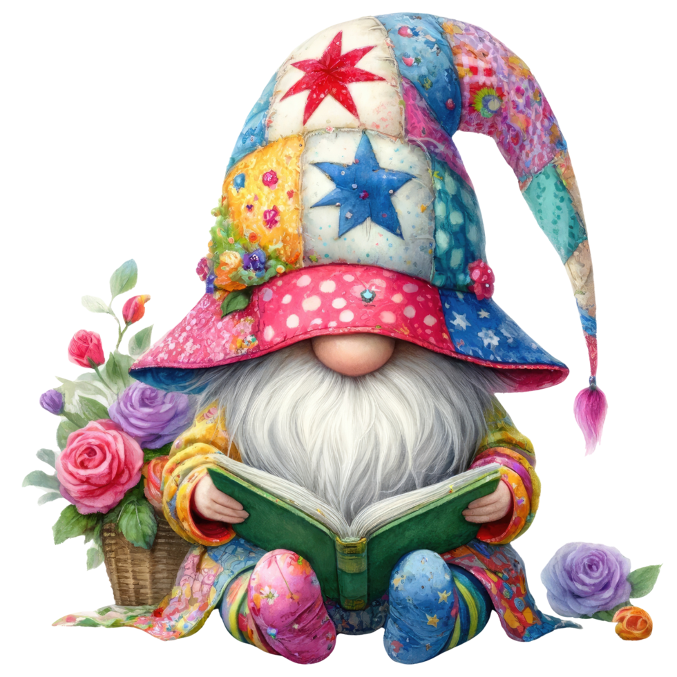 Enchanted Garden Gnome with Colorful Roses. png